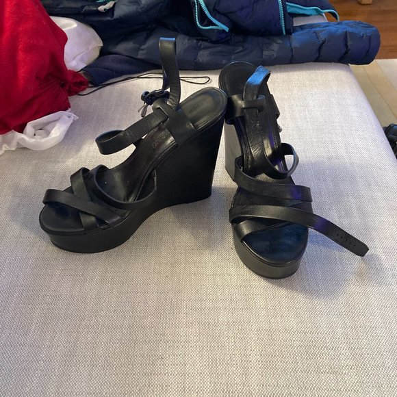 VERA WANG Pippa Black Leather Platform Sandals, SZ 8 - Picture 2 of 4